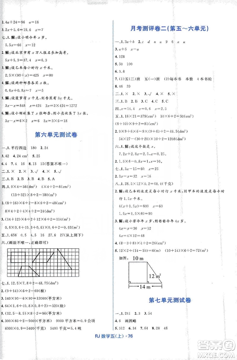 贏在起跑線2019天天100分小學(xué)優(yōu)化測(cè)試卷五年級(jí)數(shù)學(xué)上冊(cè)RJ人教版答案