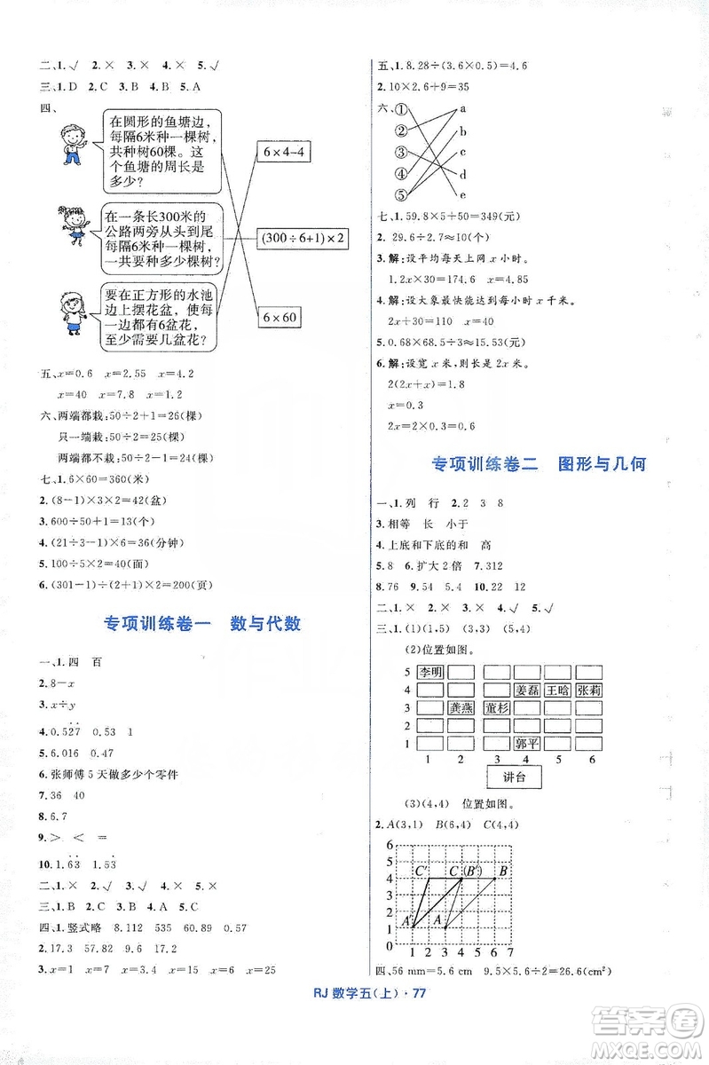 贏在起跑線2019天天100分小學(xué)優(yōu)化測(cè)試卷五年級(jí)數(shù)學(xué)上冊(cè)RJ人教版答案