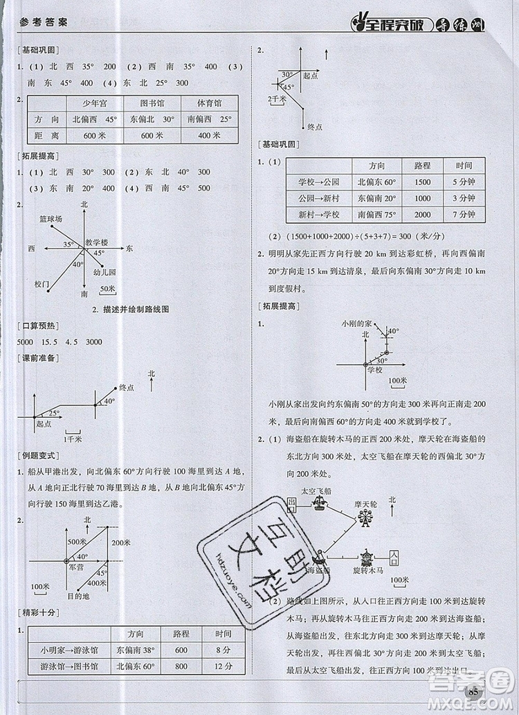 狀元坊全程突破導(dǎo)練測六年級(jí)數(shù)學(xué)上冊人教版2019參考答案