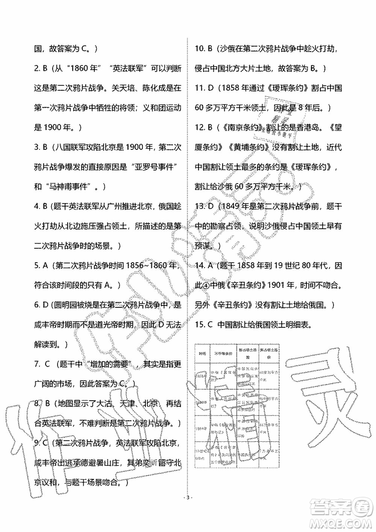 海天出版社2019秋知識與能力訓(xùn)練中國歷史八年級上冊人教版參考答案