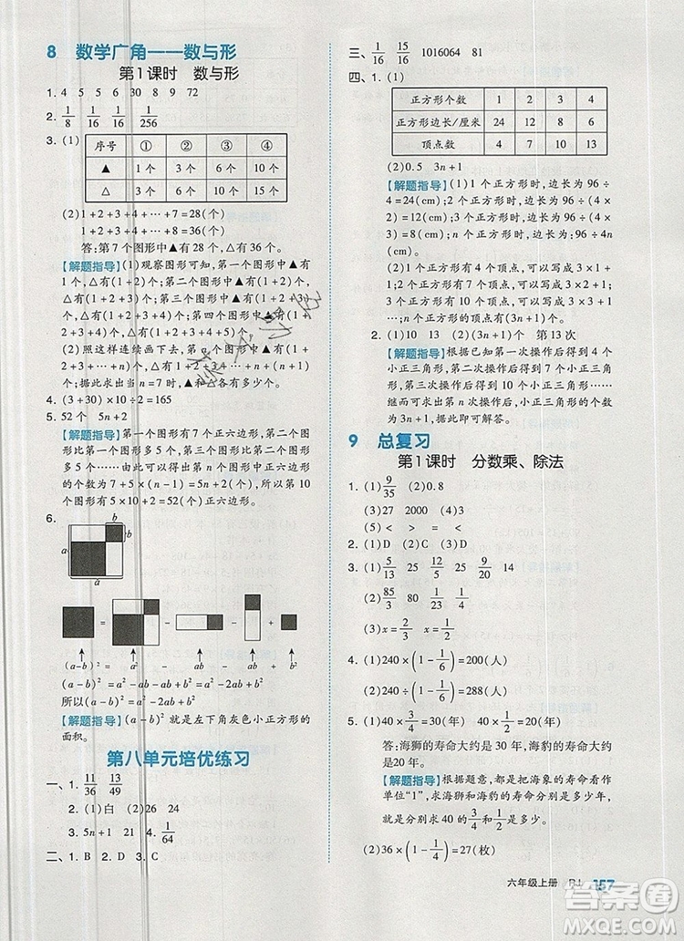 全品作業(yè)本六年級數(shù)學(xué)上冊人教版2019年秋新版答案