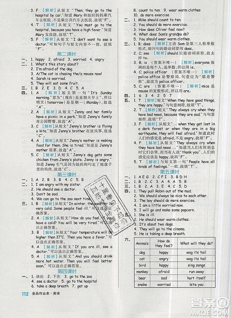 2019年秋新版全品作業(yè)本六年級(jí)英語(yǔ)上冊(cè)人教PEP版答案