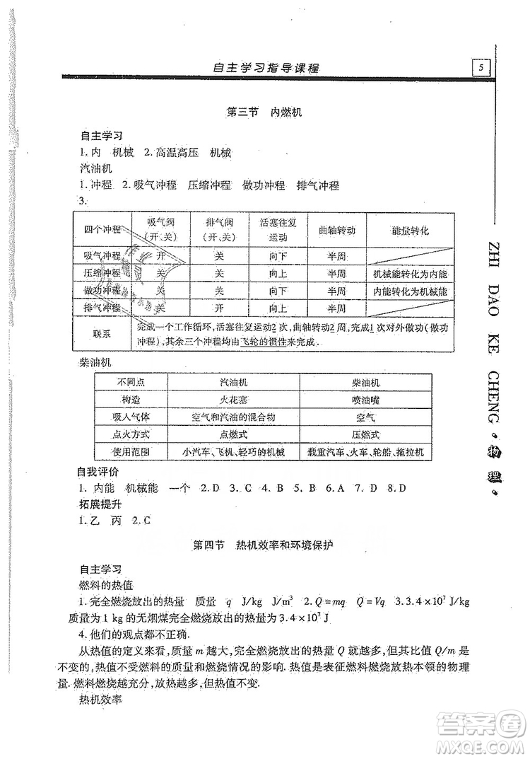 明天出版社2019自主學(xué)習(xí)指導(dǎo)課程九年級物理上冊滬科版答案