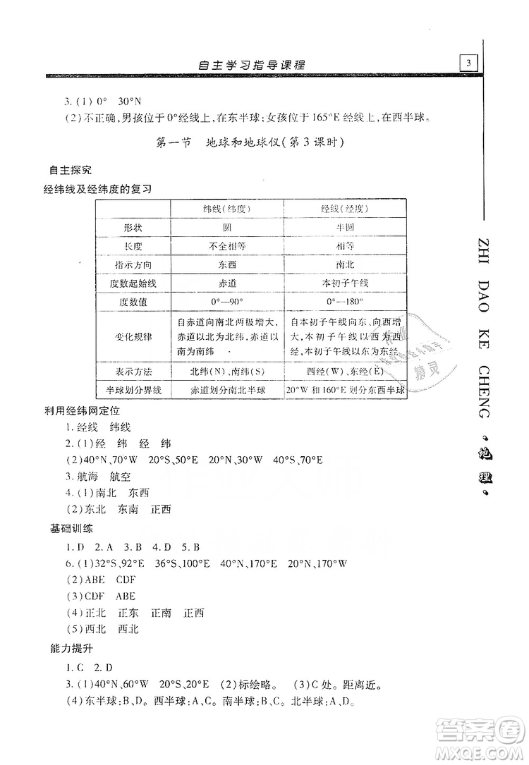 明天出版社2019自主學(xué)習(xí)指導(dǎo)課程七年級地理上冊人教版答案