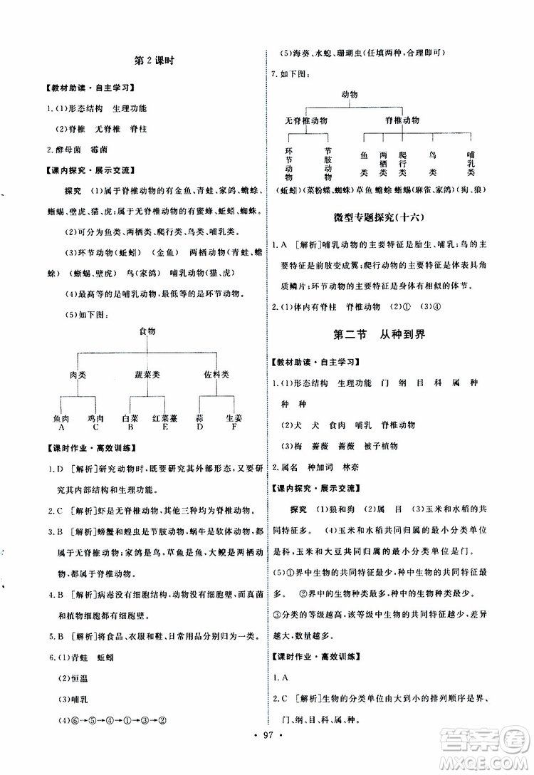 2019年能力培養(yǎng)與測(cè)試生物學(xué)八年級(jí)上冊(cè)人教版參考答案