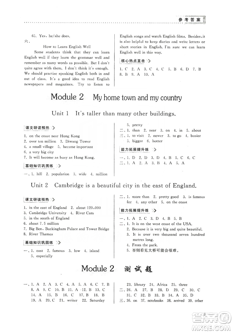 山東人民出版社2019導(dǎo)學(xué)與訓(xùn)練八年級(jí)英語上冊人教版答案