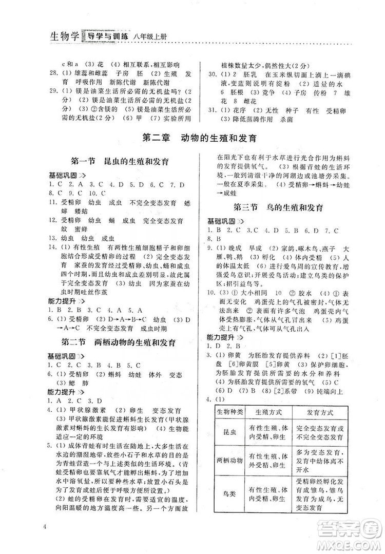 山東人民出版社2019導(dǎo)學(xué)與訓(xùn)練八年級(jí)生物學(xué)上冊人教版答案