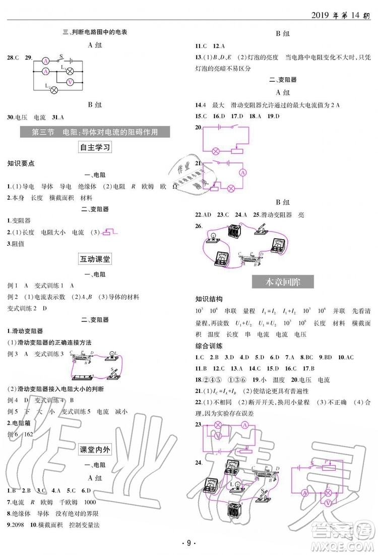 2019新版理科愛(ài)好者物理九年級(jí)全年教科版2019第14期參考答案