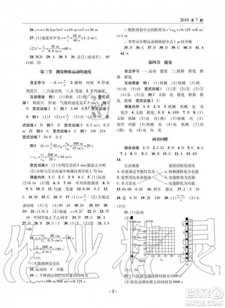 2019新版理科愛(ài)好者八年級(jí)上冊(cè)物理2019第7期教科版參考答案