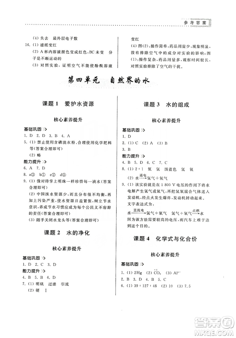 山東人民出版社2019導(dǎo)學(xué)與訓(xùn)練化學(xué)九年級上冊人教版答案