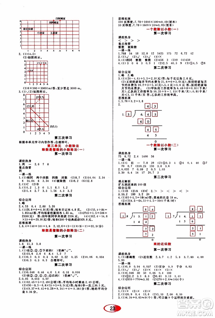 2019年資源與評(píng)價(jià)數(shù)學(xué)五年級(jí)上冊(cè)人教版參考答案