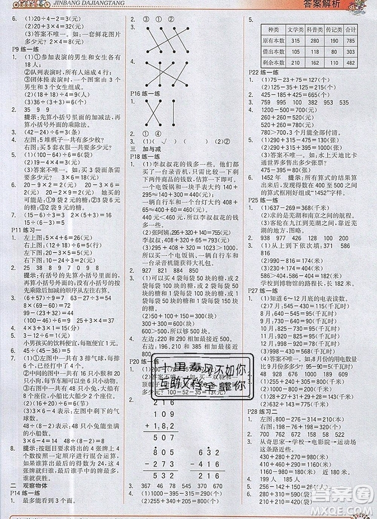 2020年新版世紀(jì)金榜金榜大講堂三年級(jí)數(shù)學(xué)上冊(cè)北師大版參考答案