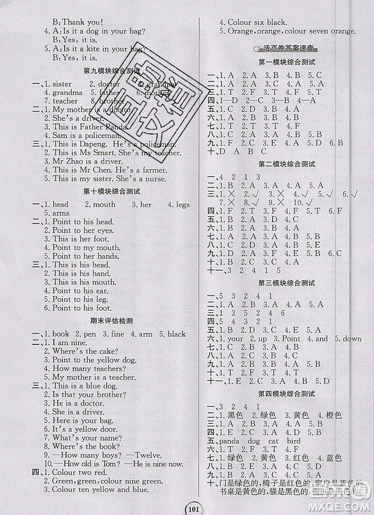 世紀金榜金榜小博士三年級英語上冊外研版2020年新版答案