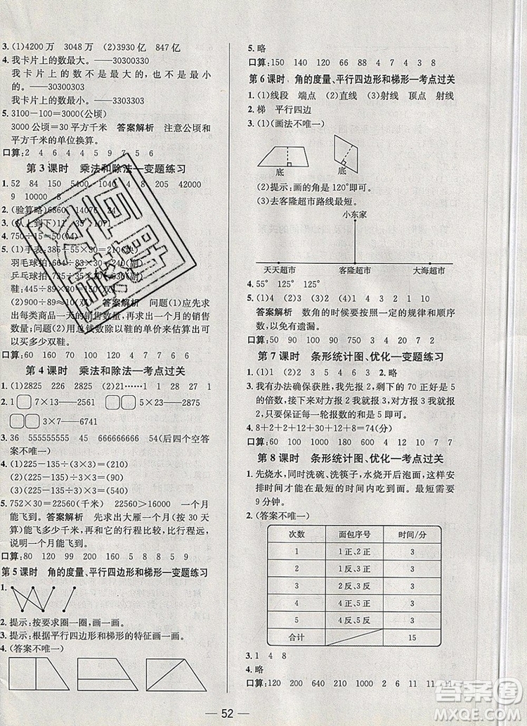 現(xiàn)代教育出版社2019年走向優(yōu)等生四年級(jí)數(shù)學(xué)上冊(cè)人教版答案