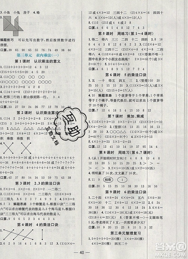 現(xiàn)代教育出版社2019年走向優(yōu)等生二年級數(shù)學(xué)上冊蘇教版答案