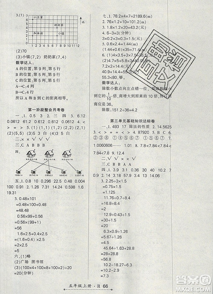 2019年秋新版贏在立德狀元1卷通五年級(jí)數(shù)學(xué)上冊(cè)人教版答案