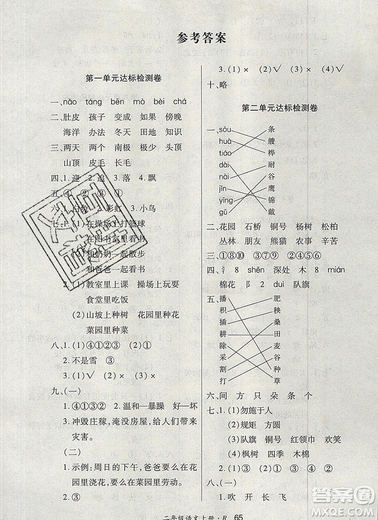 2019年秋新版贏在立德狀元1卷通二年級語文上冊人教版答案