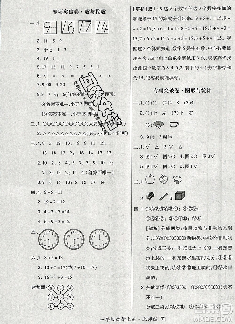 2019年秋新版贏在立德狀元1卷通一年級數(shù)學(xué)上冊北師大版答案