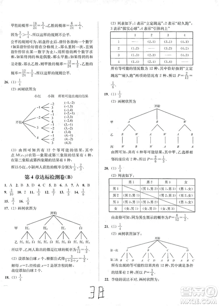 江蘇人民出版社2019南通小題課時作業(yè)本九年級數(shù)學(xué)上冊江蘇版答案