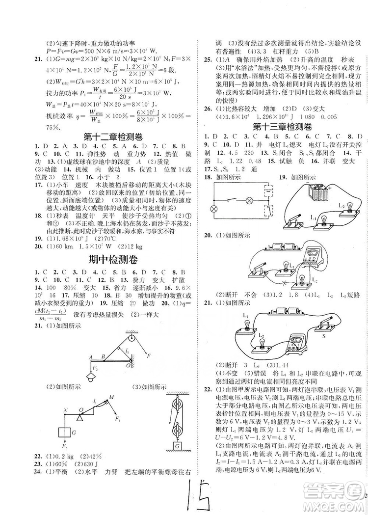 江蘇人民出版社2019南通小題課時(shí)作業(yè)本九年級(jí)物理上冊(cè)蘇科版答案