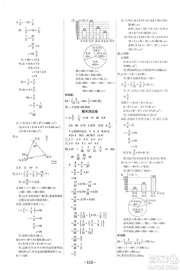 長(zhǎng)江出版社2019狀元成才路狀元作業(yè)本六年級(jí)數(shù)學(xué)上冊(cè)人教版答案