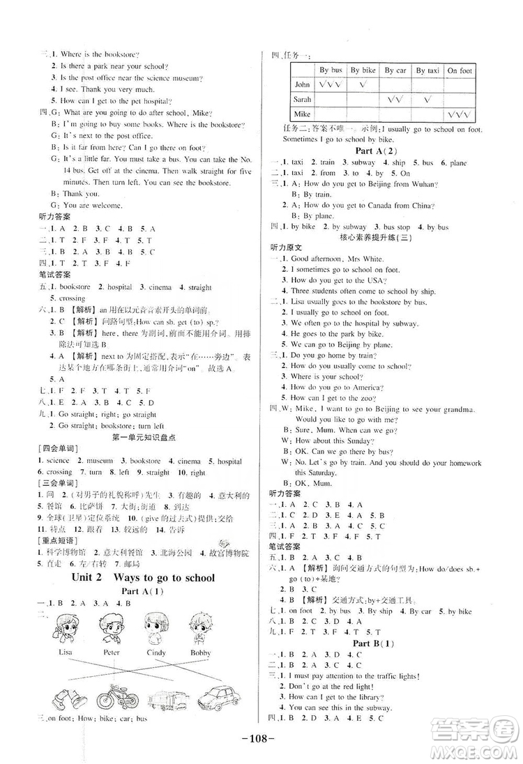 西安出版社2019狀元成才路狀元作業(yè)本六年級(jí)英語上冊人教PEP版答案