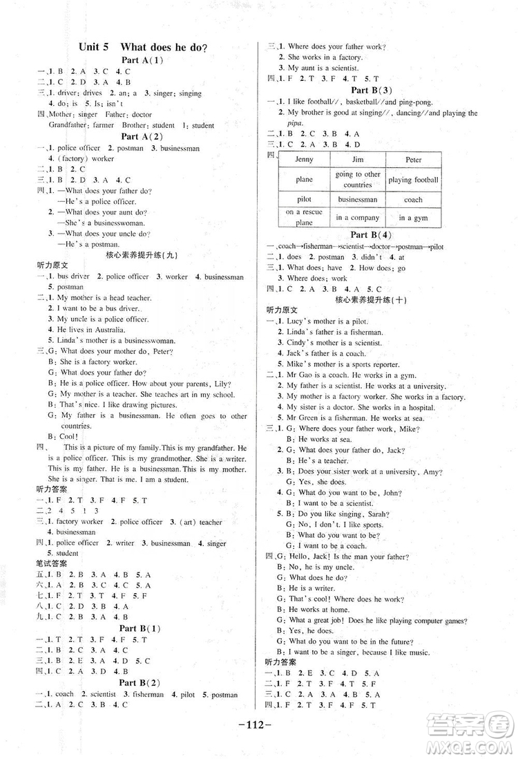 西安出版社2019狀元成才路狀元作業(yè)本六年級(jí)英語上冊人教PEP版答案