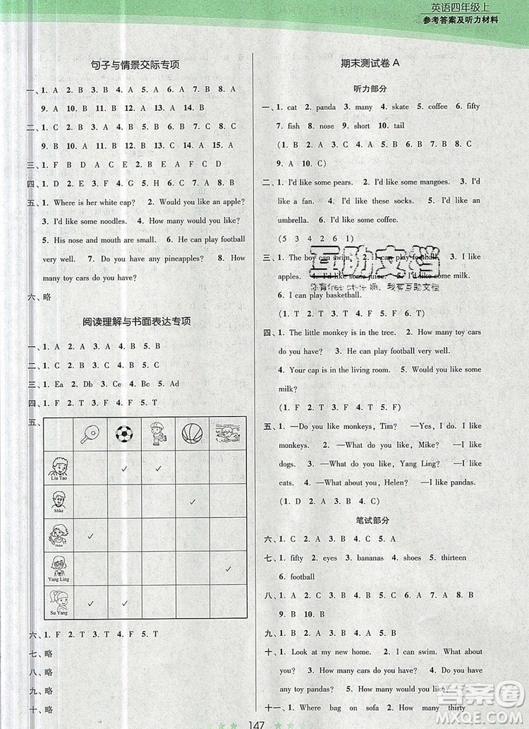 江蘇鳳凰美術(shù)出版社2019年創(chuàng)新課時(shí)作業(yè)本四年級(jí)英語(yǔ)上冊(cè)江蘇版答案