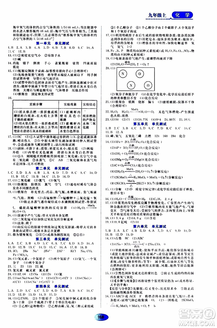 黑龍江教育出版社2019年資源與評價化學九年級上冊人教版參考答案