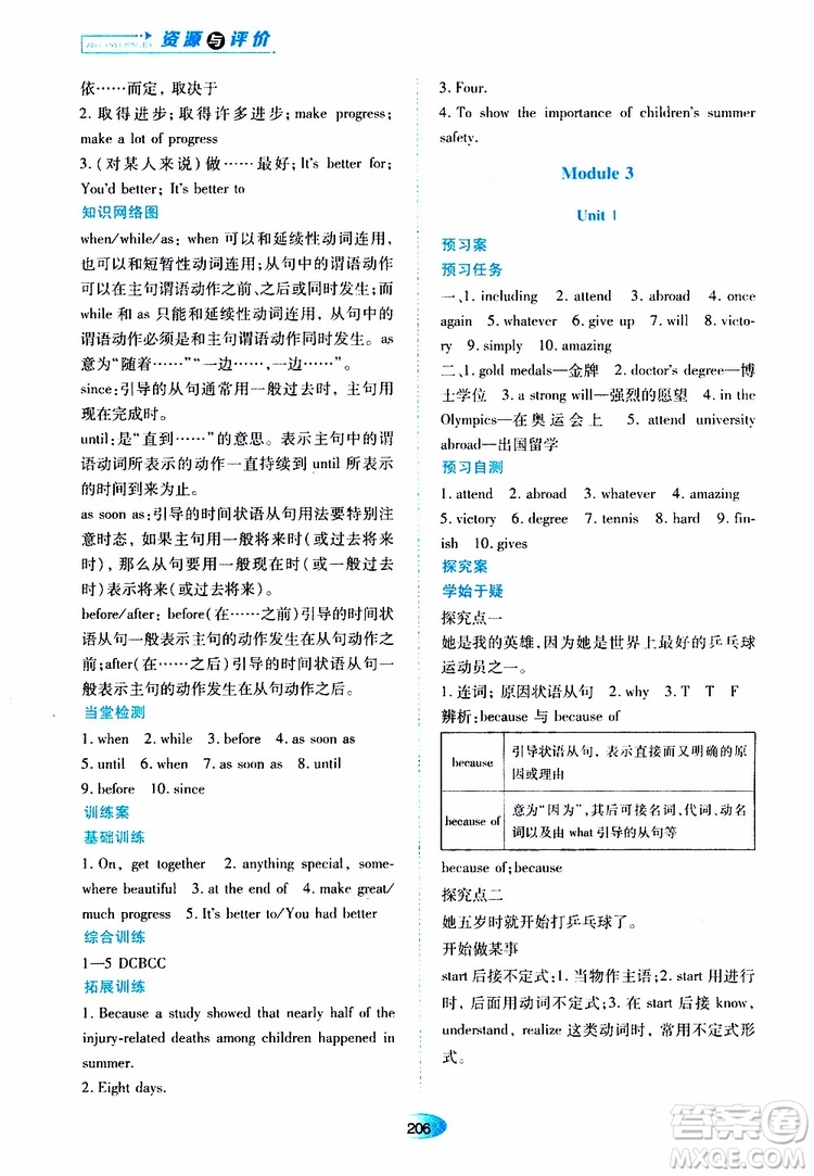 2019年秋資源與評價英語九年級上冊外研版參考答案