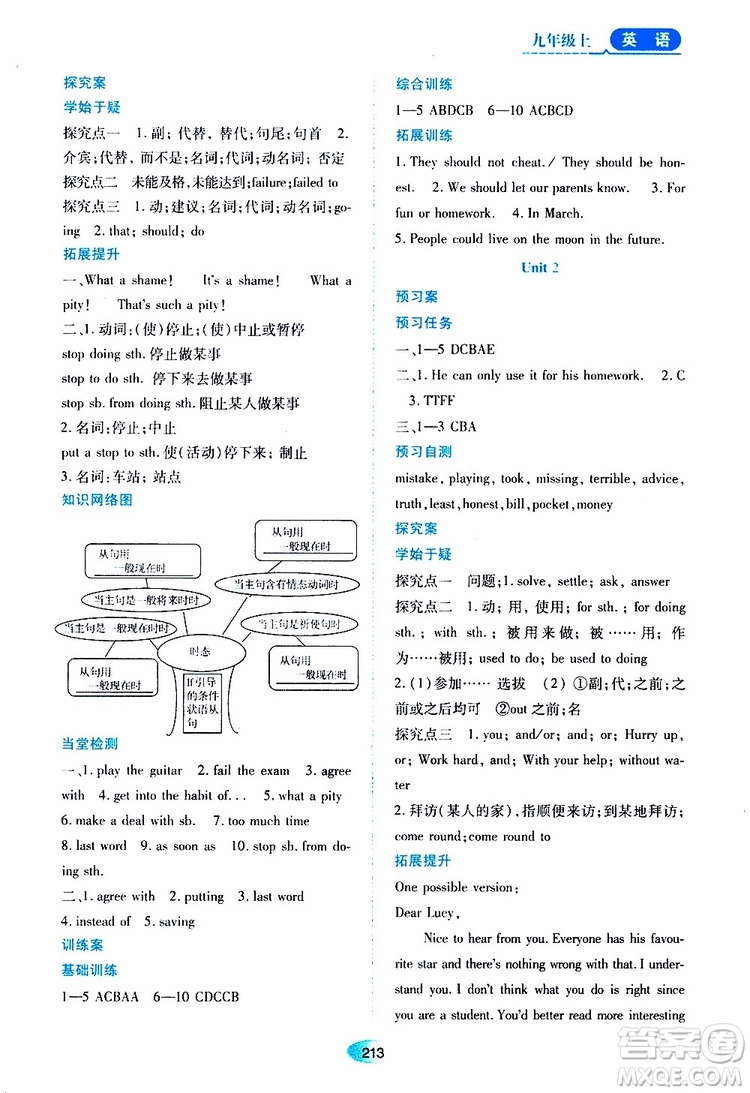 2019年秋資源與評價英語九年級上冊外研版參考答案