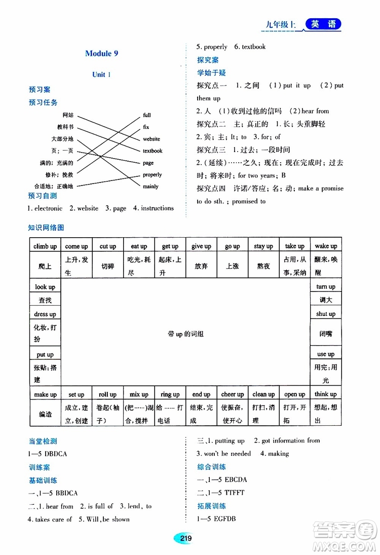 2019年秋資源與評價英語九年級上冊外研版參考答案