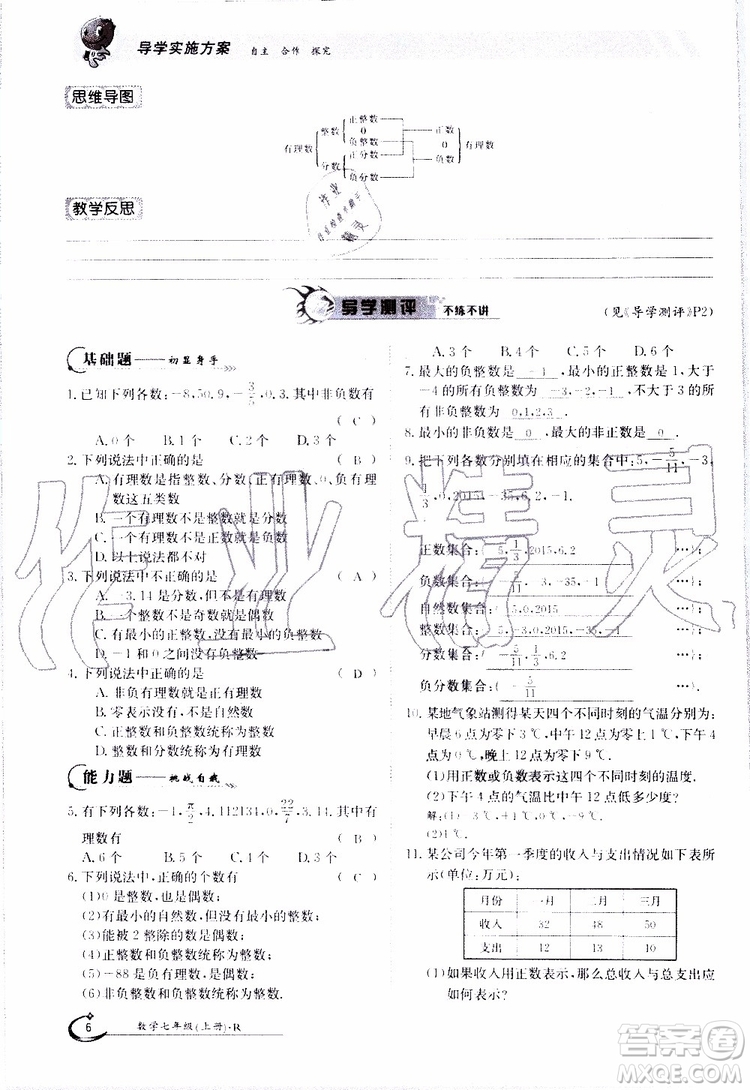 金太陽教育2019年金太陽導(dǎo)學(xué)案數(shù)學(xué)七年級上冊創(chuàng)新版參考答案