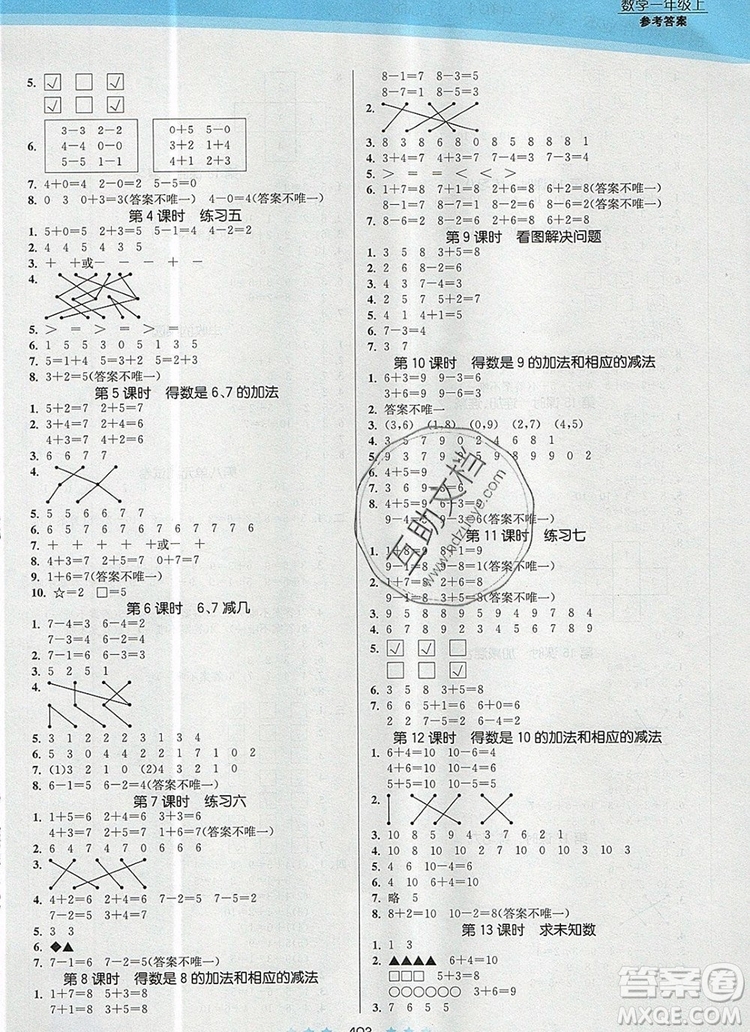 江蘇鳳凰美術(shù)出版社2019年創(chuàng)新課時(shí)作業(yè)本一年級(jí)數(shù)學(xué)上冊(cè)江蘇版答案