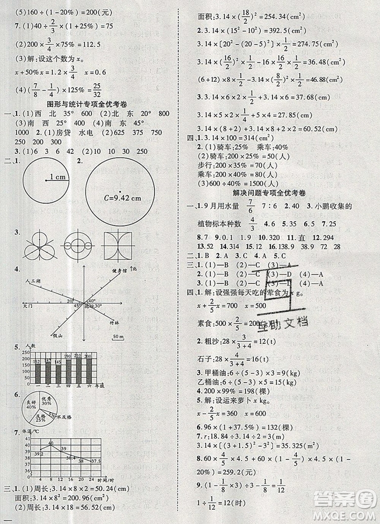 2019年小學同步檢測必備全優(yōu)考卷六年級數(shù)學上冊人教版答案