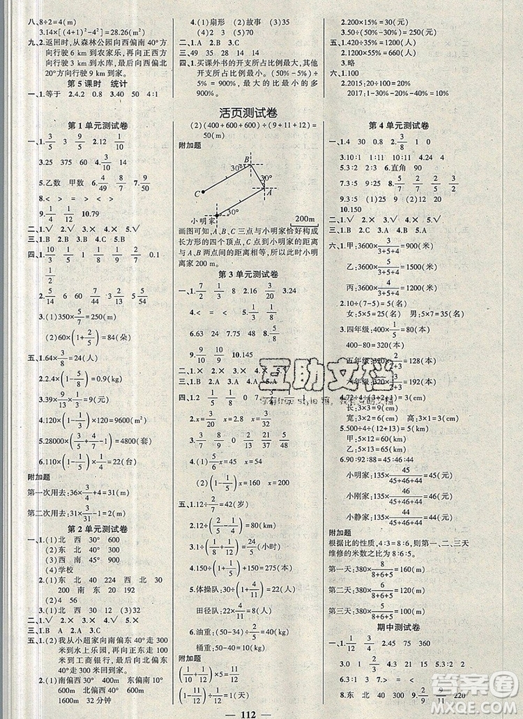 2019年秋新版創(chuàng)優(yōu)作業(yè)100分導(dǎo)學(xué)案六年級(jí)數(shù)學(xué)上冊(cè)人教版答案