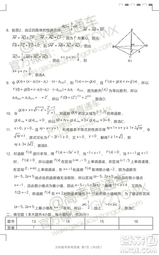 2020屆貴陽一中高考適應(yīng)性月考二文理數(shù)試題及參考答案