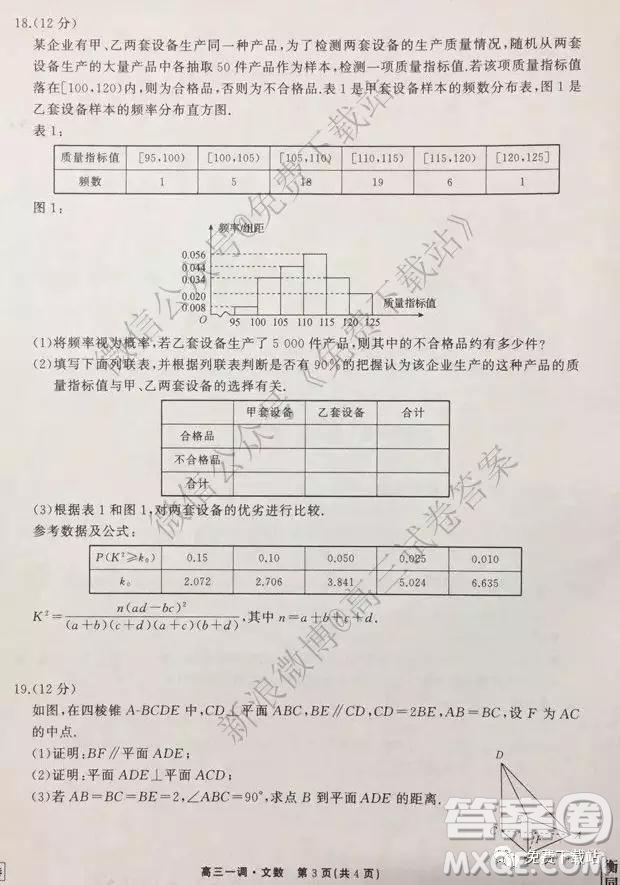 2020屆衡中同卷高三上學(xué)期一調(diào)考試文科數(shù)學(xué)試題及答案