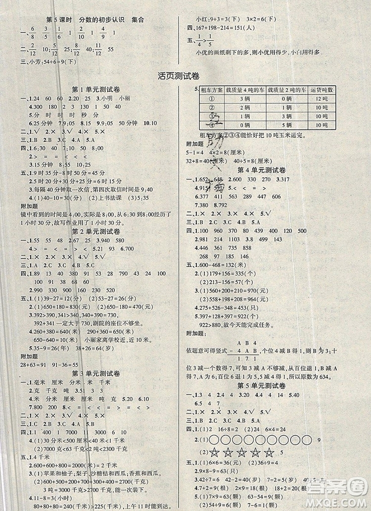 2019年秋新版創(chuàng)優(yōu)作業(yè)100分導(dǎo)學(xué)案三年級(jí)數(shù)學(xué)上冊(cè)人教版答案