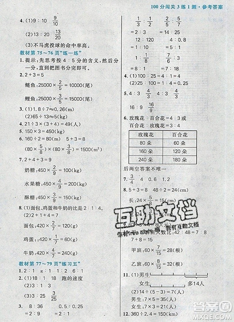 遠方出版社2019年100分闖關課時作業(yè)六年級數(shù)學上冊北師大版答案