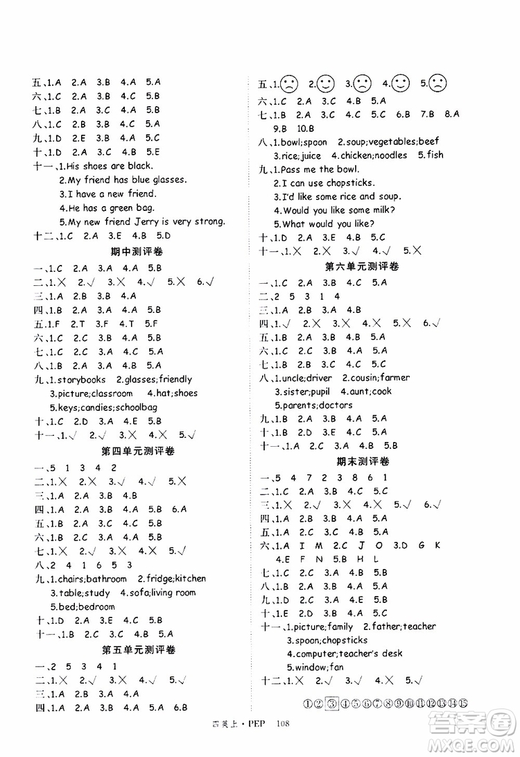 2019秋優(yōu)翼叢書學(xué)練優(yōu)小學(xué)英語四年級(jí)上PEP人教版參考答案