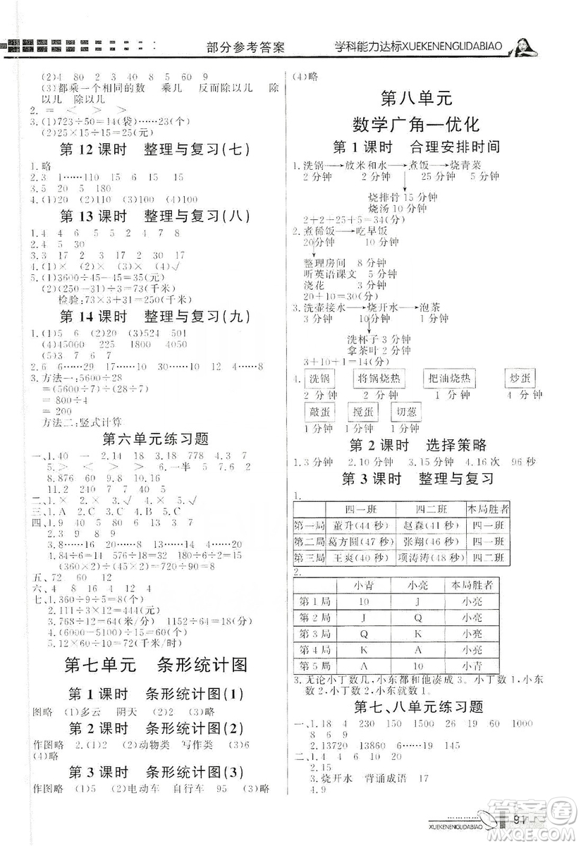 花山小狀元2019學(xué)習(xí)力提升達(dá)標(biāo)四年級(jí)數(shù)學(xué)上冊(cè)人教版答案