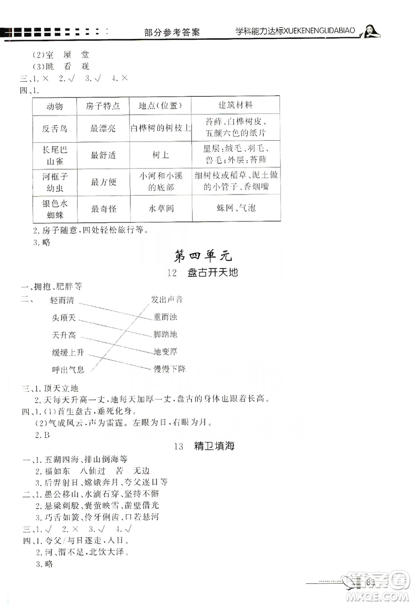 花山文藝出版社2019花山小狀元學(xué)習(xí)力提升達(dá)標(biāo)四年級(jí)語(yǔ)文上冊(cè)人教版答案