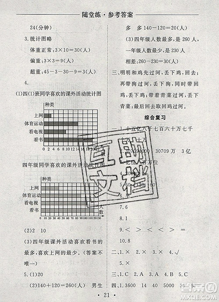 2019年秋新版黃岡隨堂練四年級數(shù)學上冊人教版答案