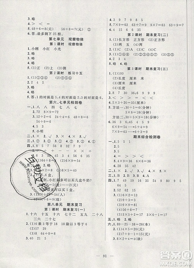 2019年351高效課堂導(dǎo)學(xué)案二年級數(shù)學(xué)上冊人教版答案