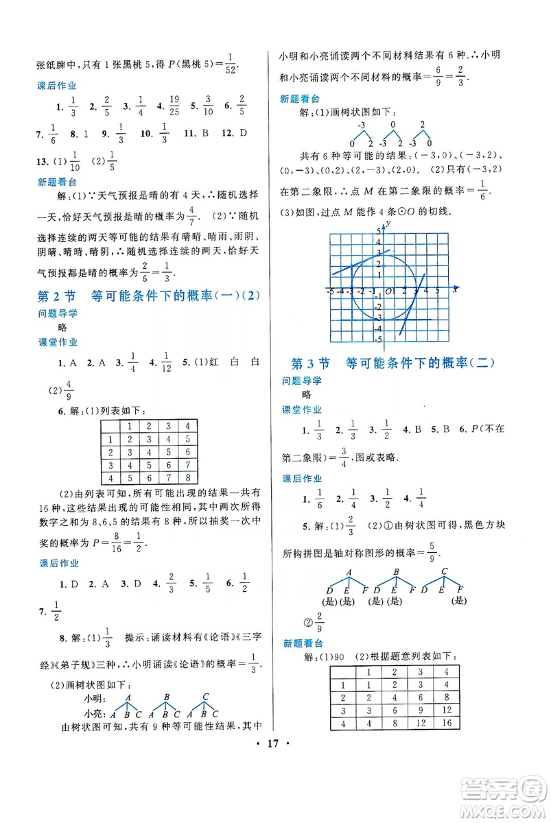 江蘇人民出版社2019啟東黃岡作業(yè)本九年級數(shù)學(xué)上冊江蘇科技教材適用答案