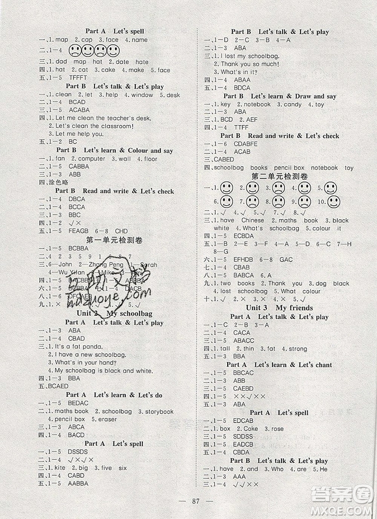 2019年351高效課堂導(dǎo)學(xué)案四年級英語上冊人教版答案