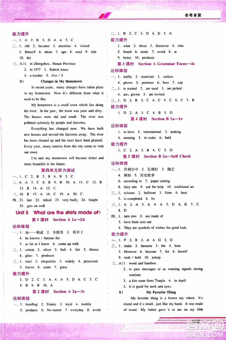 2019年新課程學(xué)習(xí)輔導(dǎo)英語(yǔ)九年級(jí)全一冊(cè)人教版參考答案