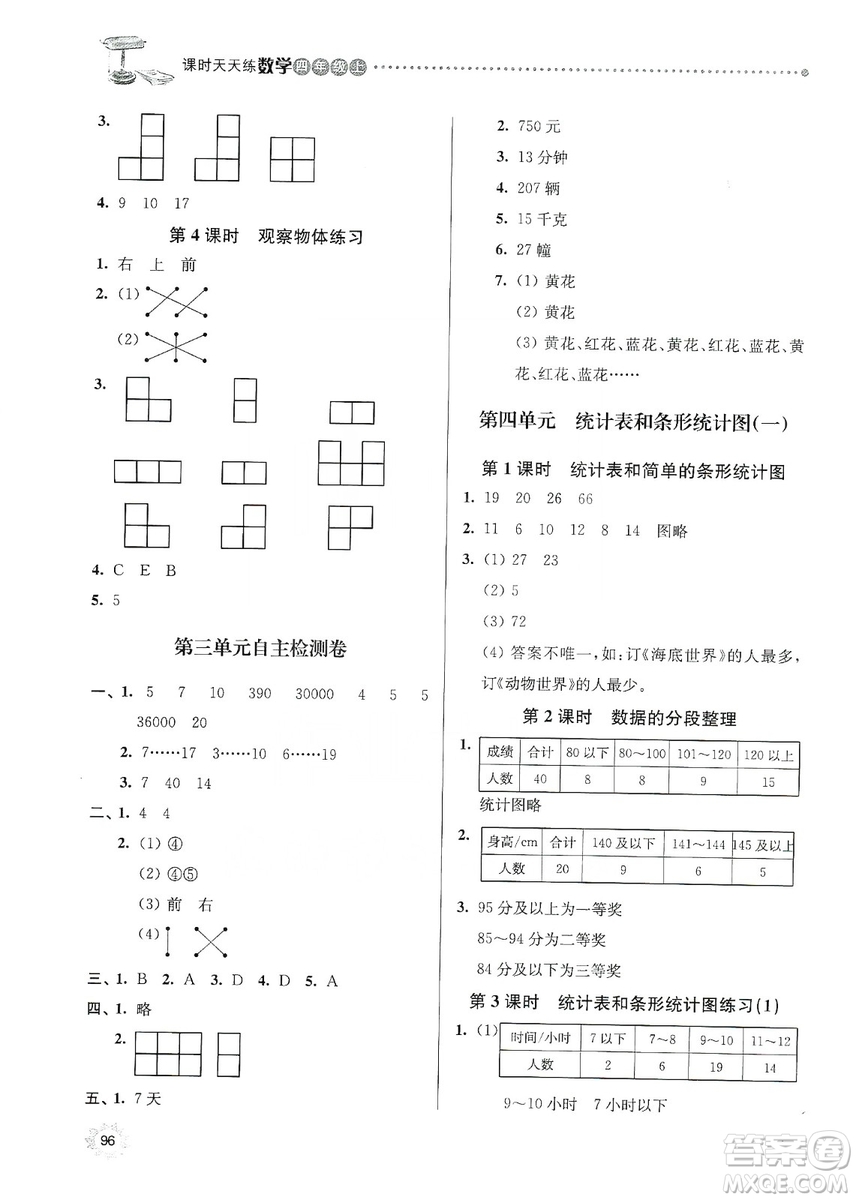 南大勵學2019課時天天練四年級數學上冊蘇科版答案