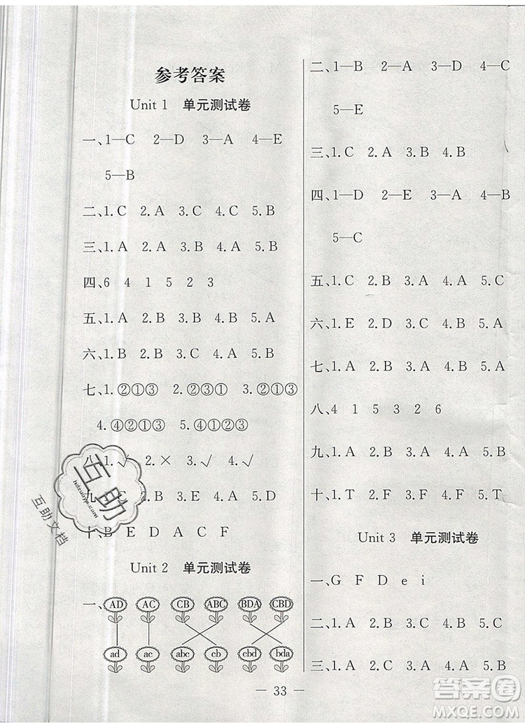 2019年人教版英才計(jì)劃同步課時(shí)高效訓(xùn)練三年級(jí)英語(yǔ)上冊(cè)答案